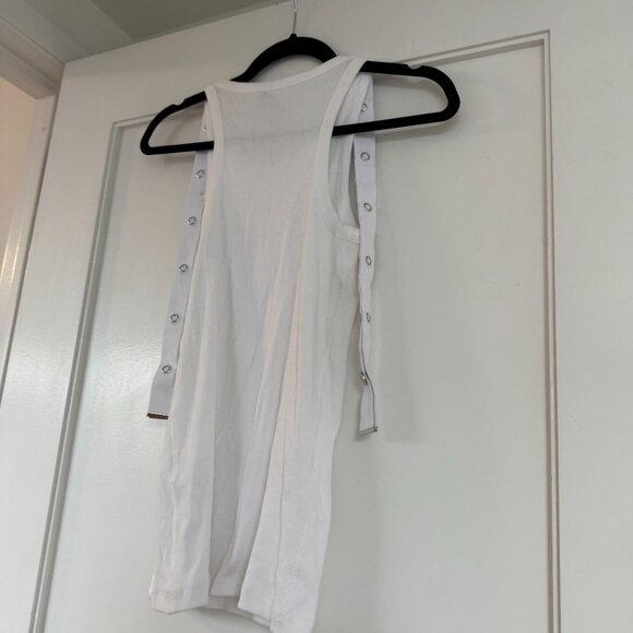 The Attico Tank Top Ribbed Knit 100% Cotton Metal Button Detail Racer Back Sz 40 - Picture 7 of 8